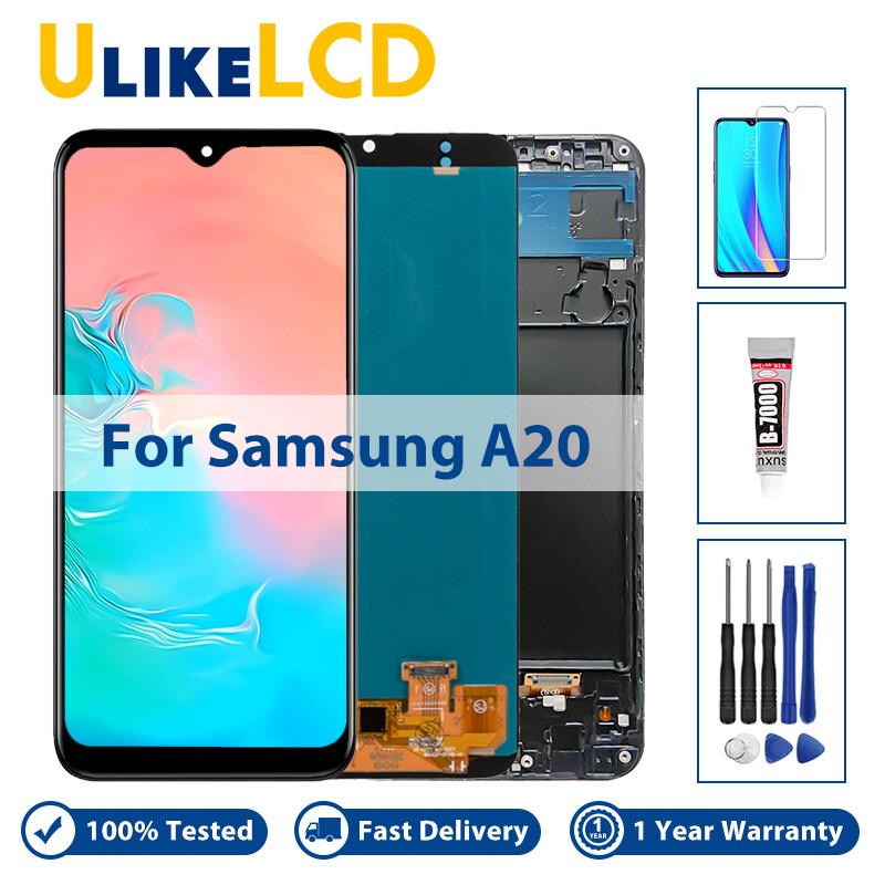 Màn hình a20 đã thử nghiệm cho samsung galaxy a20 màn hình cảm ứng số hóa màn hình lcd kèm khung lắp ráp cho samsung a20 sm-a205f a205fn