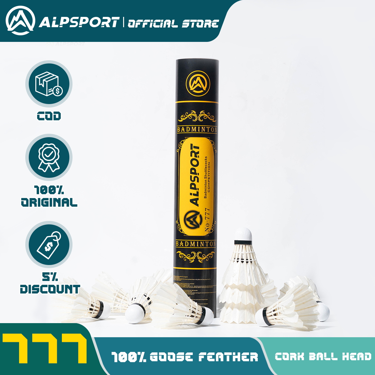 Alp 777 12Pcs Trắng Cầu Lông lông ngỗng Bền tập luyện cầu lông Trò Chơi Tốc Độ 76 77 Cầu Lông