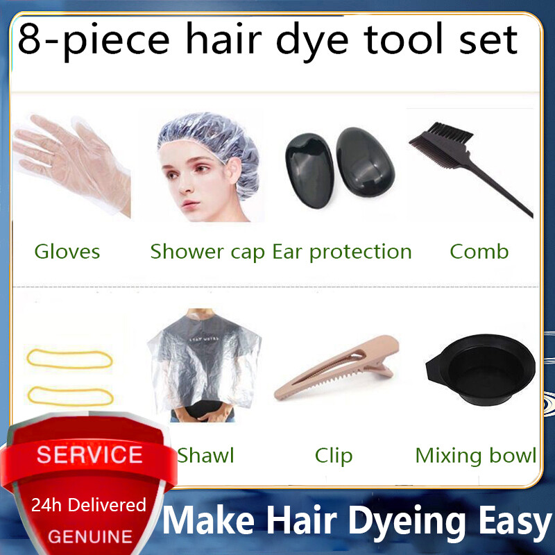 Gambar 8 pcs Professional Salon Hair Coloring Dyeing Kit   Dye Brush   Comb Mixing Bowl Tint Tool Ear protector cloth Cloak  Shower cap Rubber band??????