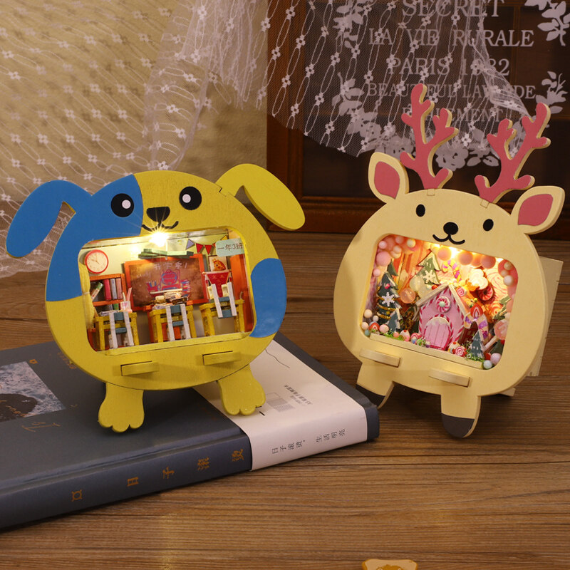 Miniature Dollhouse Kit Diy Wooden Cell Phone Holder Mini House, Stem Toys