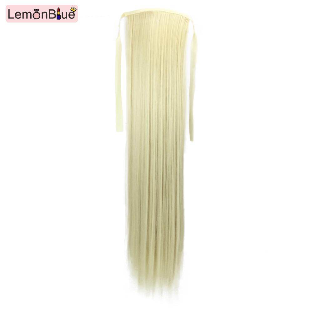Gambar LemonBlue Ponytail Extensions Synthetic Hair Extension Wig Lace up Long Ponytail Wig creamy white+straight