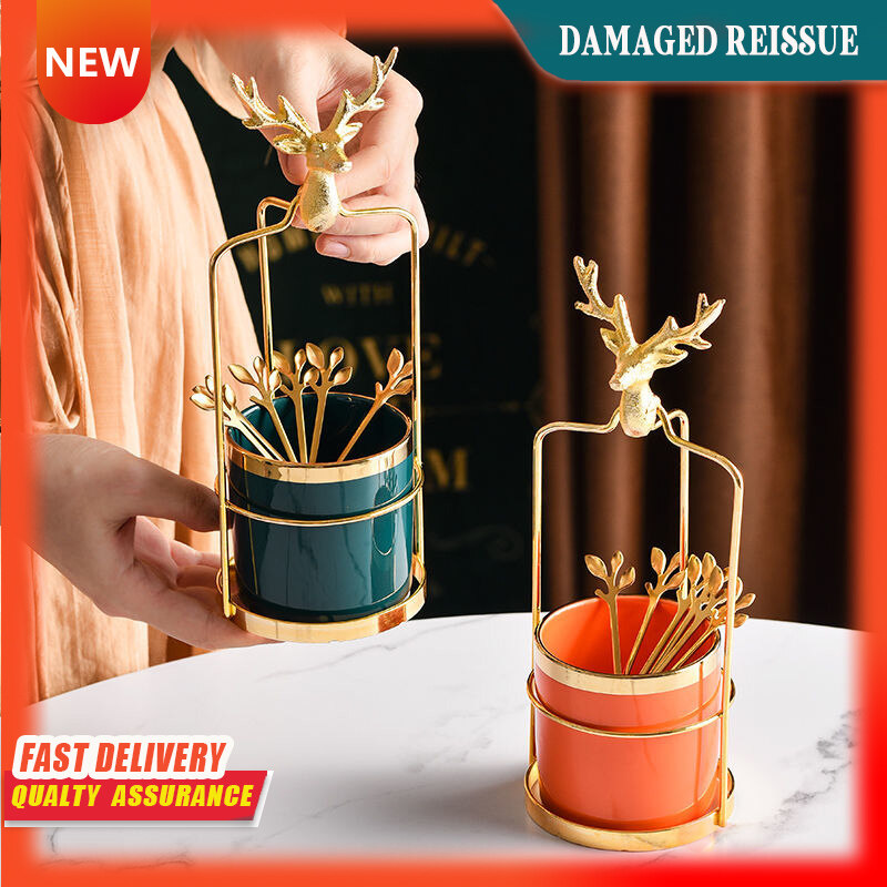 Gambar ??Fruit Fork Jar?? Stainless Steel Fruit Fork Set Creative Home Snack Fork Storage Tank Fruit Sign