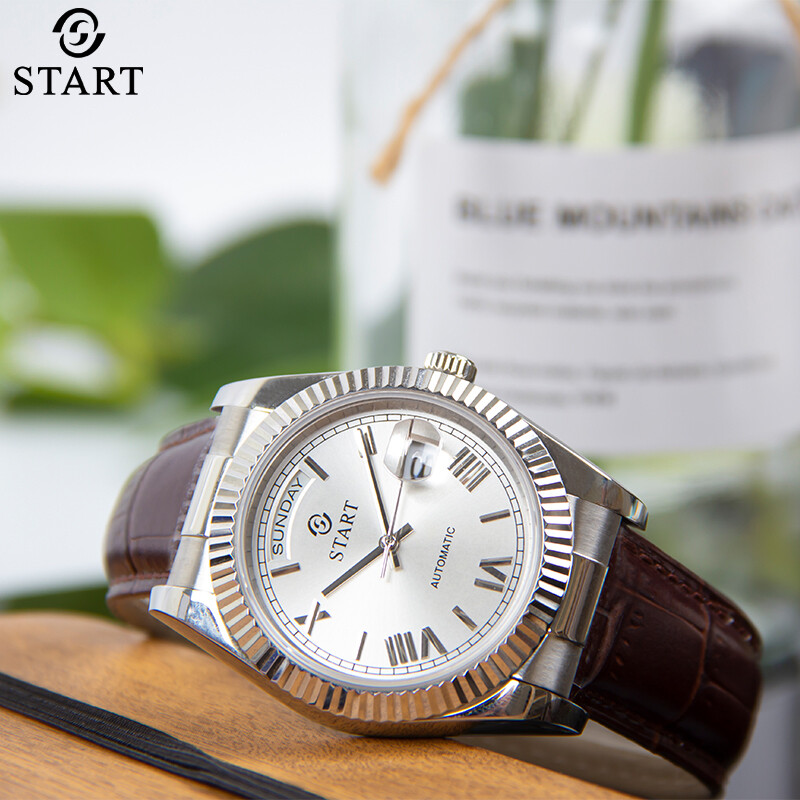 【START】Men's Watch Roman Numeral Dial Automatic Mechanical Watch Fashion Casual Leather Watch Waterproof Date Week Function ราคา 13,280 บาท*ส่งฟรี