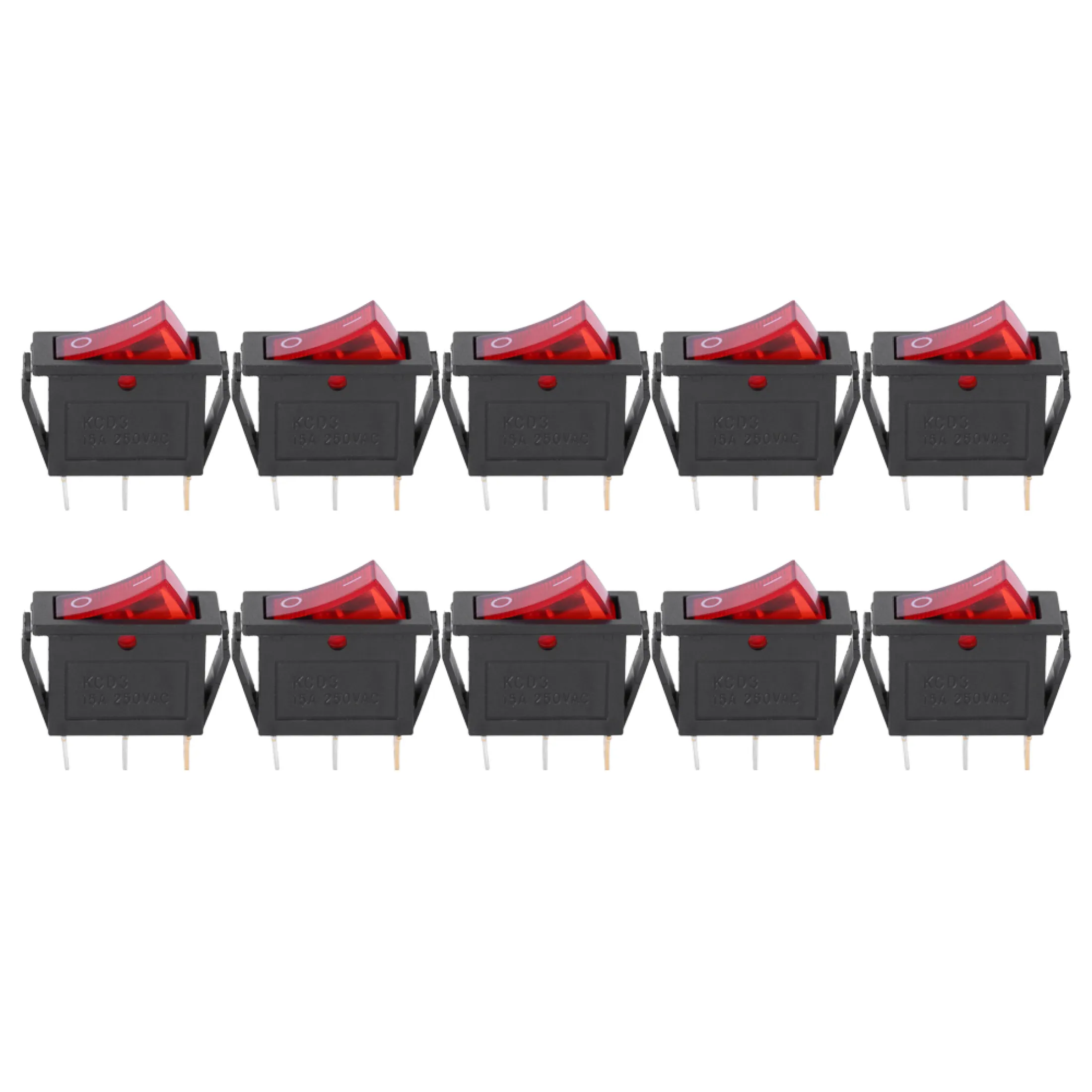 KCD3 Household Appliances Red Light Rocker Switch 10pcs On/Off for Household Working 