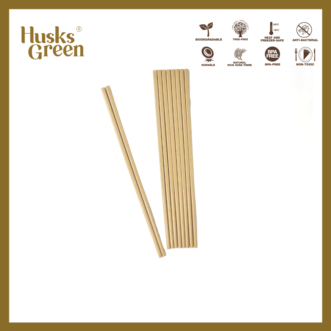 Gambar Husk s Ware Chopsticks in Cone (5 Pairs) | Rice Husks | Natural | Eco Friendly | Biodegradable | BPA Free | Microwaveable