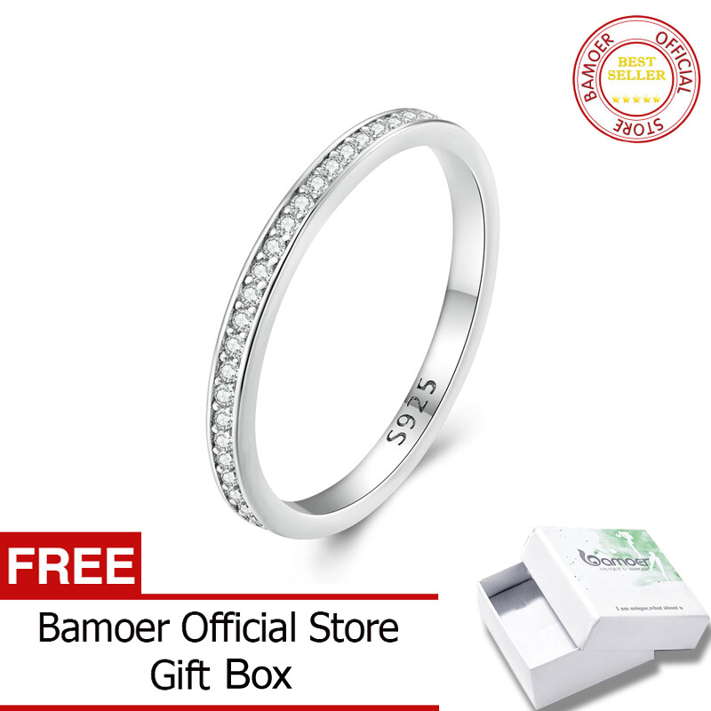 Bamoer dây đeo vĩnh cửu moissanite bằng bạc ý 925 nhẫn đeo xếp lớp cho nữ quà tặng mạ bạch kim msr030