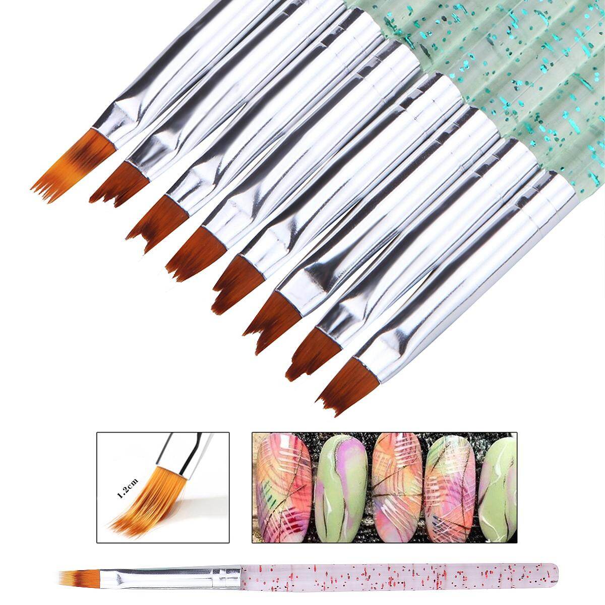8 Cái/bộ Nail Art Trăng Nụ Cười Shape Acrylic Pháp Brush Set Gel Polish 3D Gradient Dần Dần Phai Màu DIY Sơn Vẽ Liner Bút