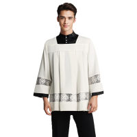 Catholic Priest Surplice Pleated Pulpit Liturgical Cotta Vestment Robe Alb With Lace Square Neckline For Man