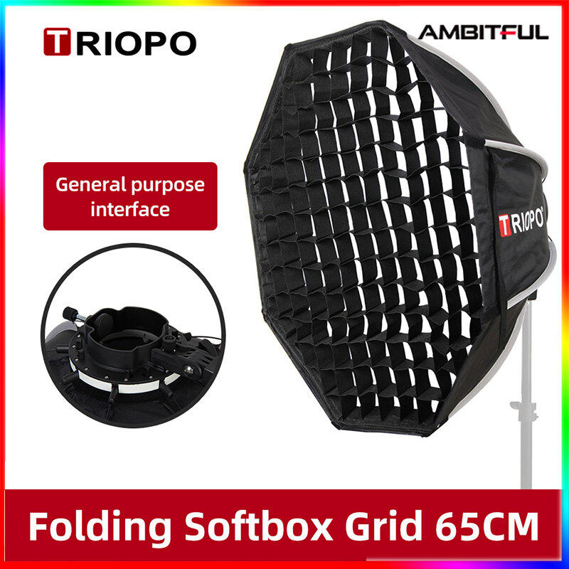 Triopo hộp tản sáng hình bát giác đèn speedlite kx65 65cm + hộp mềm đèn flash ngoài trời dạng lưới tổ ong cho hộp tản sáng đèn speedlite godox v1