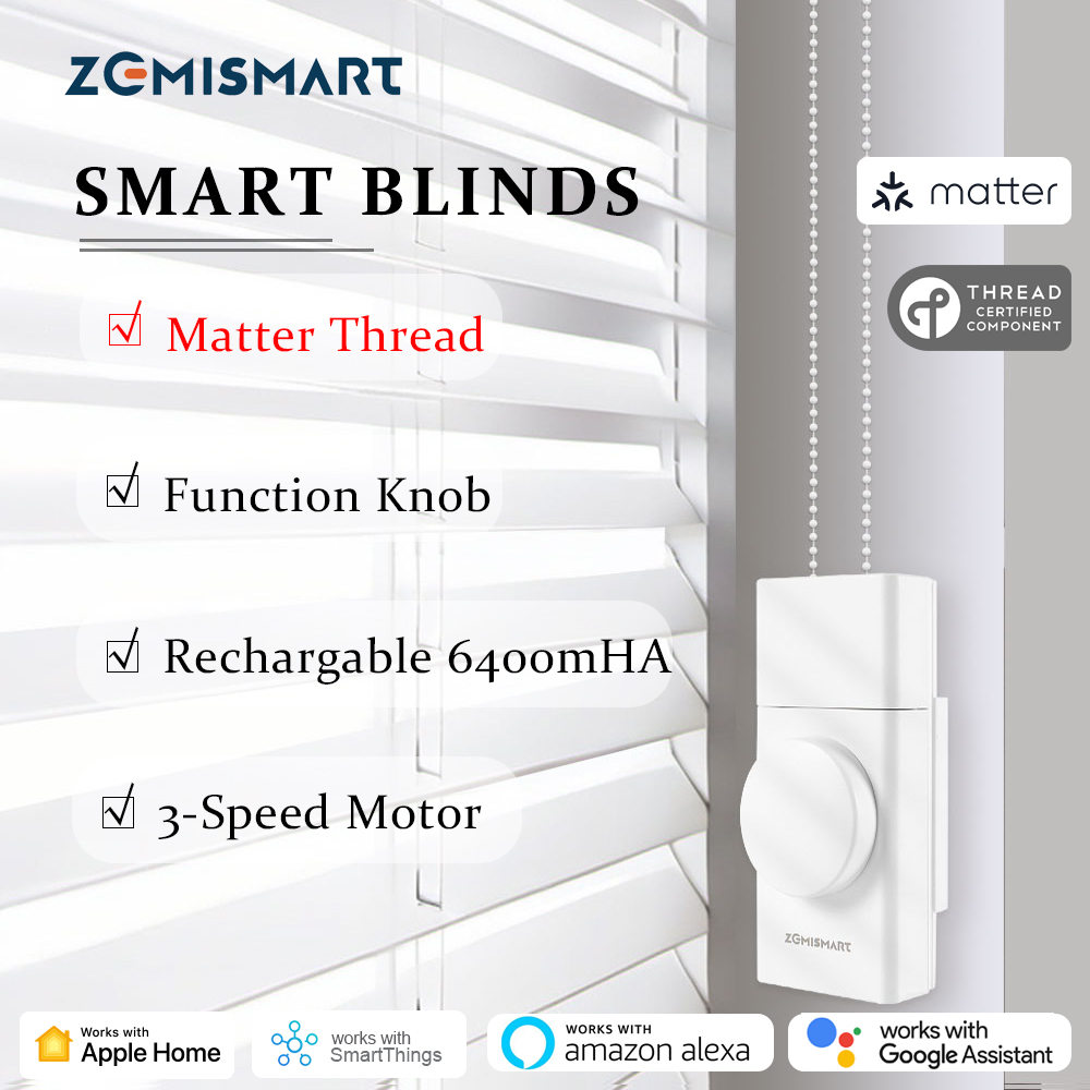 ZemiSmart Retrofit Blind Motor Matter over Thread Recharagble Motor with Function Knob/Waterproof Design/3-Speed Motorized Roller Shades,Compatible with Matter/Home Assistant ราคา 2,409 บาท*ส่งฟรี