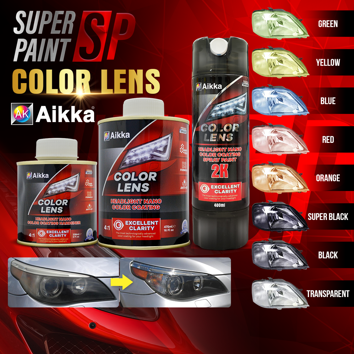 [ Aikka Color Lens ] Weather Resistance Washable Headlight Nano Color