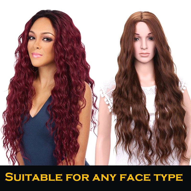 Tóc Giả Nguyên Bản Cho Phụ Nữ Tóc Thật Màu Gradient Xoăn Dài Tóc Giả Nhân Tạo Tóc Xoăn Gợn Sóng Chịu Nhiệt Tóc Giả Đỏ Đen