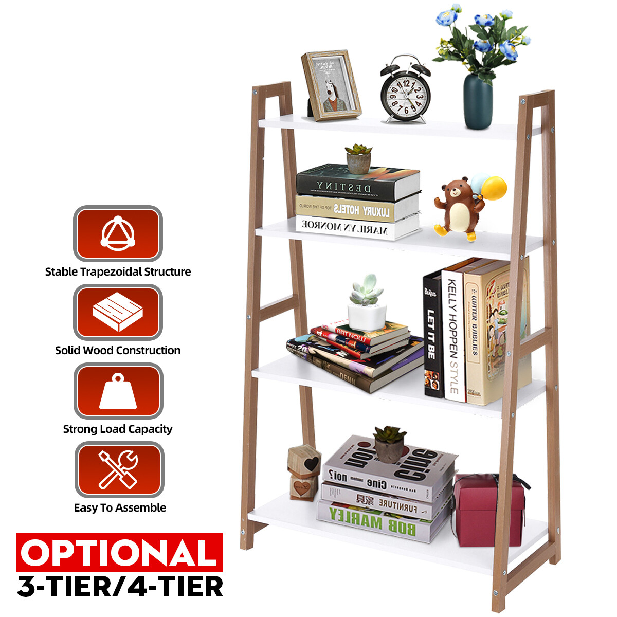 3 4 Tier Ladder Shelf Plant Flower Stand Wooden Storage Rack Office Living Room Lazada Singapore