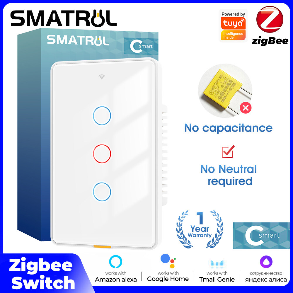 SMATRUL Tuya Smartlife Công Tắc Cảm Ứng Thông Minh Zigbee Công Tắc Đèn Gắn Tường Không Dây Trung Tính Không Cần Tụ Điện 1/2/3 Gang Điều Khiển Từ Xa Hẹn Giờ, công Tắc Bật Tắt Điều Khiển Bằng Giọng Nói Rơ Le Chốt Từ Tính Kính Cường Lực Điện Cho Alexa Google