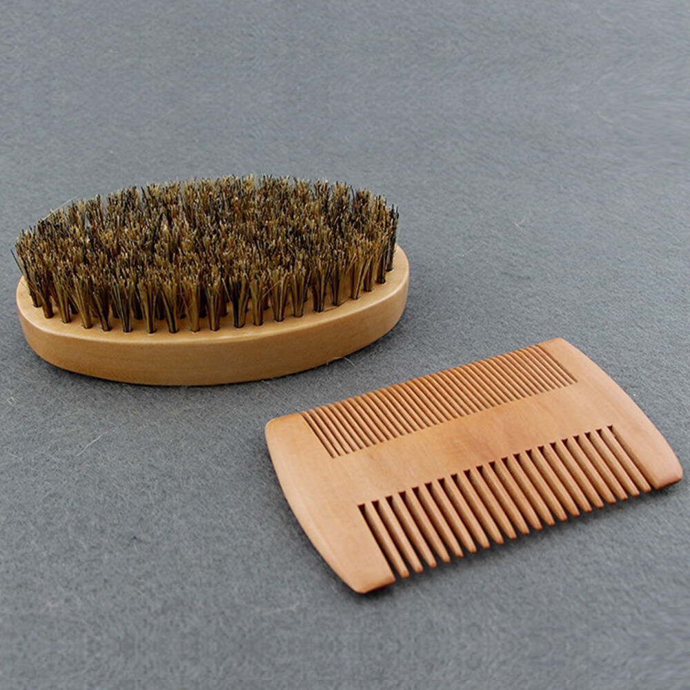 Bàn Chải Râu Gỗ Lông Heo Rừng Mềm Tự Nhiên Bộ Lược Chải Râu, Dụng Cụ Cạo Râu Thợ Làm Tóc Cho Nam, Bộ Lược Chải Ria Mép Có Túi