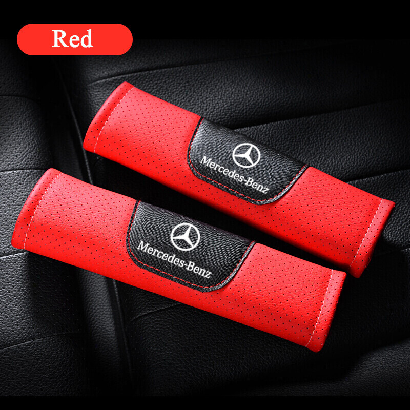 Pory 2pcs New Car Seat Belt Pad Fabric Stitch Wording Car Interior Accessories Compatible Use for Mercedes Benz Car Decoration 