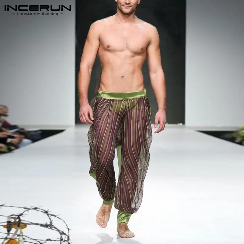 see through striped trousers