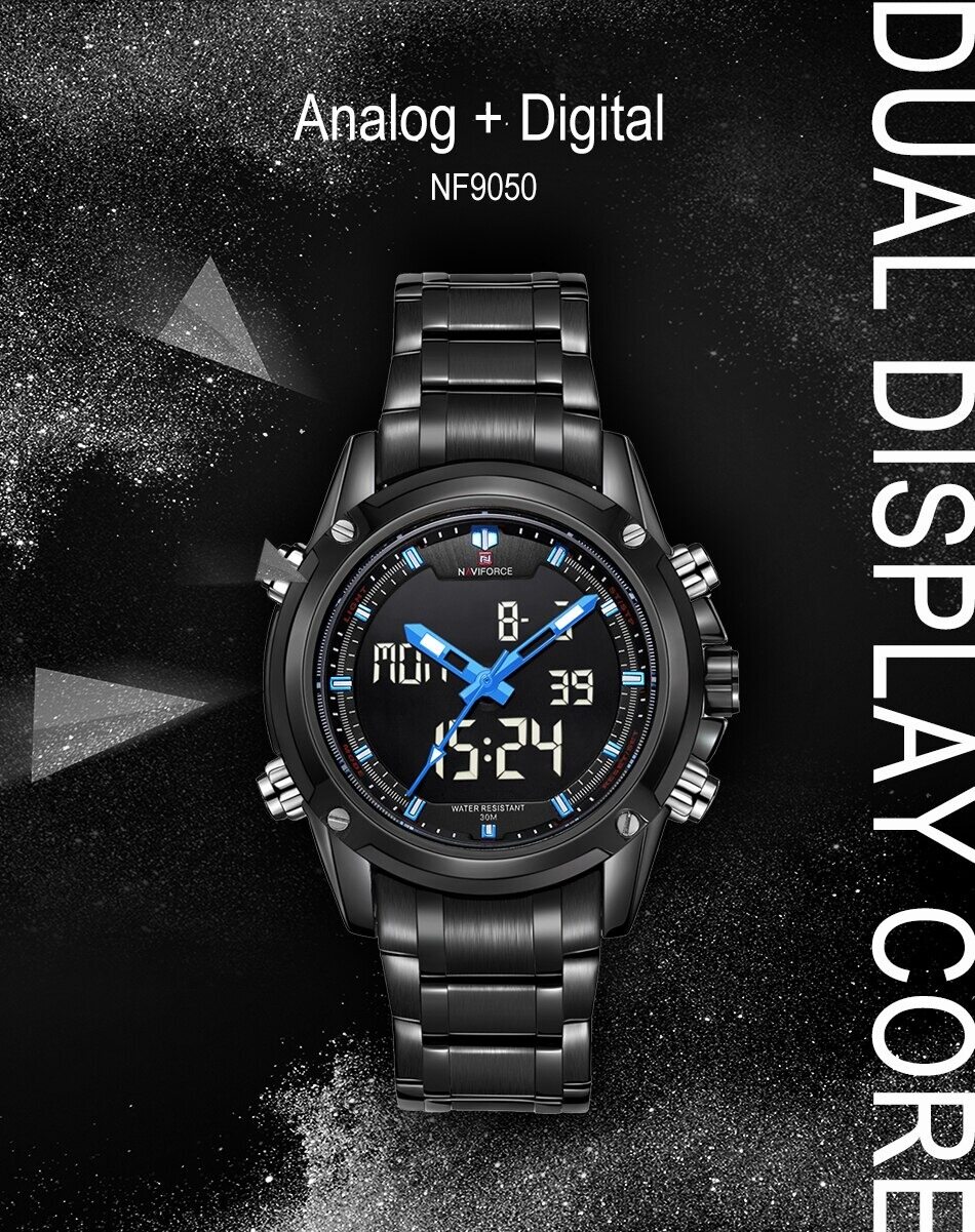NAVIFORCE NF9050 - Black Stainless Steel Dual Time Wrist Watch for Men  -Black \u0026 Blue: Buy Online at Best Prices in Bangladesh | Daraz.com.bd
