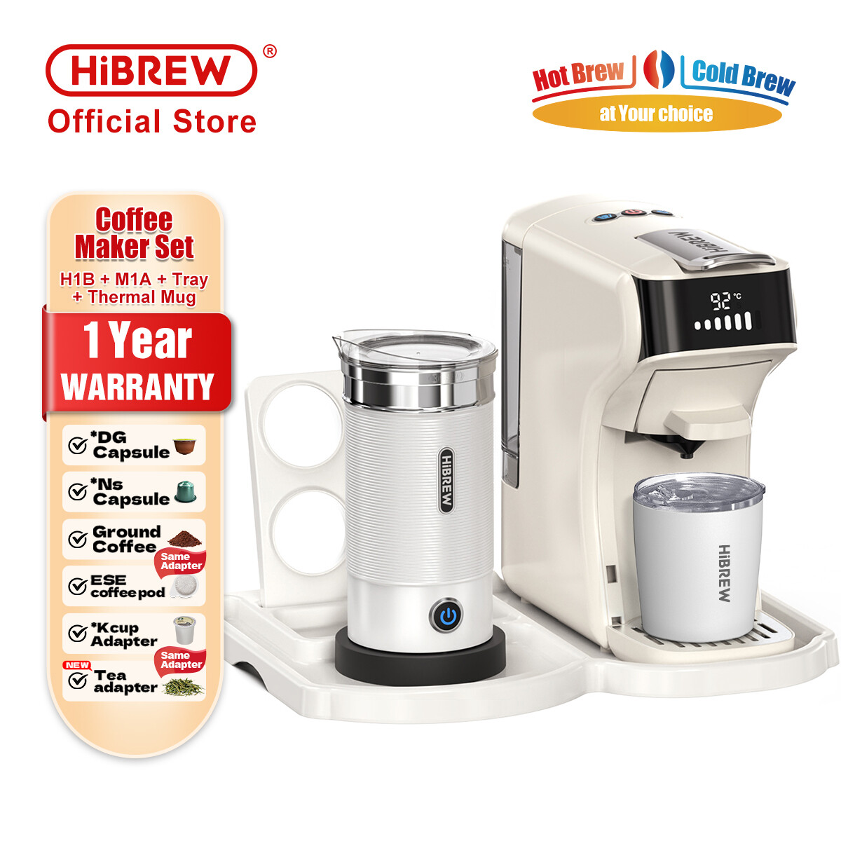 HiBREW 6in1 Capsule Coffee Machine Hot/Cold Multiple Espresso Cafetera Cappuccino Milk Frother Frothing Foamer H1B+M1A ราคา 15,998 บาท*ส่งฟรี