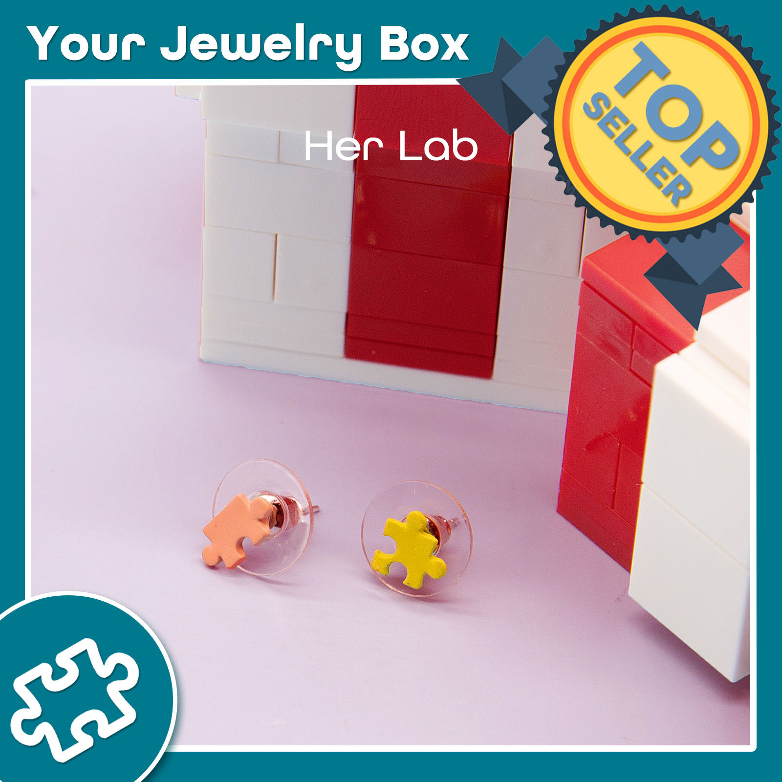 Her Lab Jewelry | Korean style personalized puzzle earrings. Women's original design. Handmade earrings in the United States. Durable, shiny, small and elegant earrings. ราคา 257 บาท*ส่งฟรี