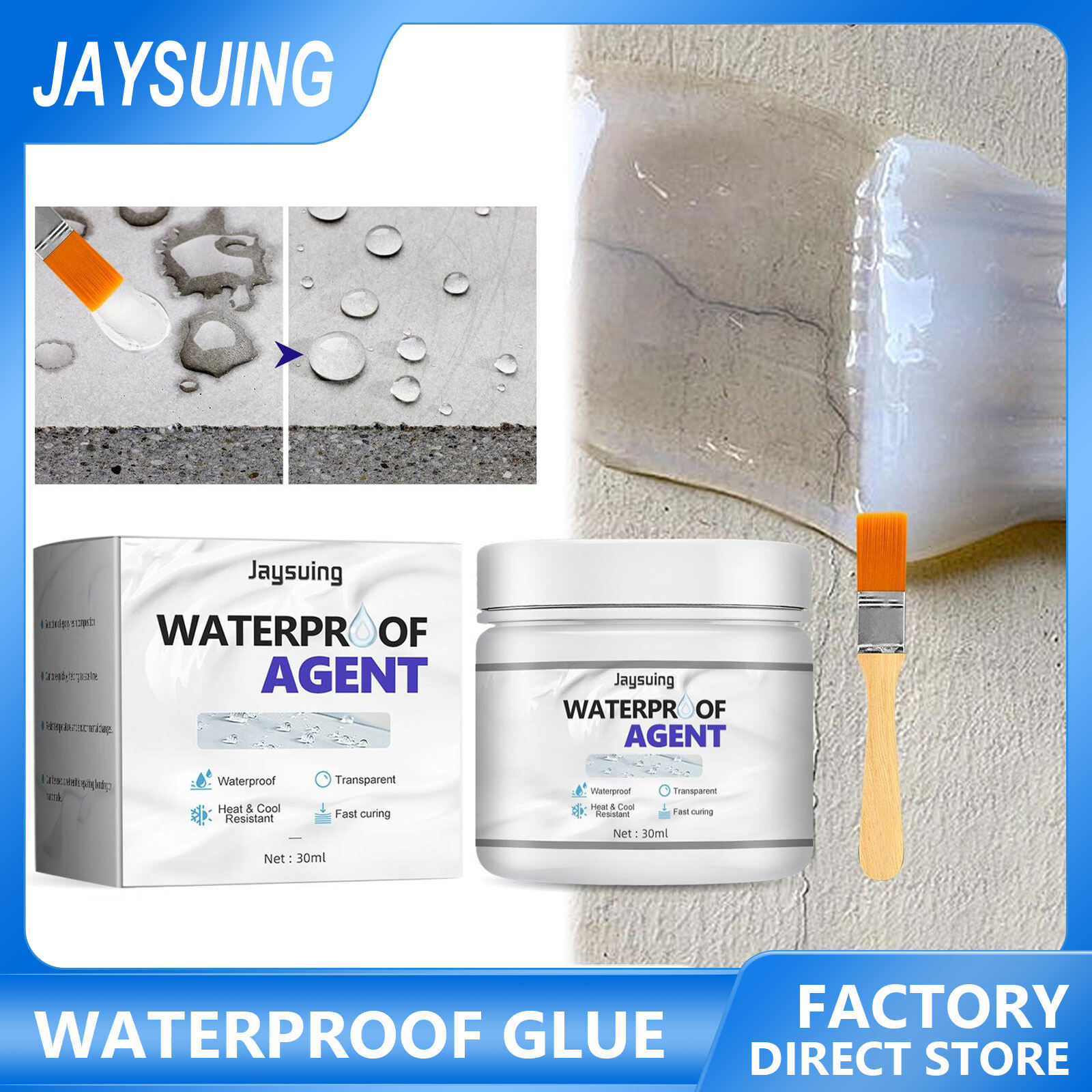 Jaysuing Transparent Waterproof Glue Invisible Sealant Agent Paste Leakproof Glue Repair Gel For Wall Bathroom Toilet Floor Waterproof Coating Sealant Agent Transparent Invisible Paste Glue With Brush Adhesive Repair Home Roof Bathroom