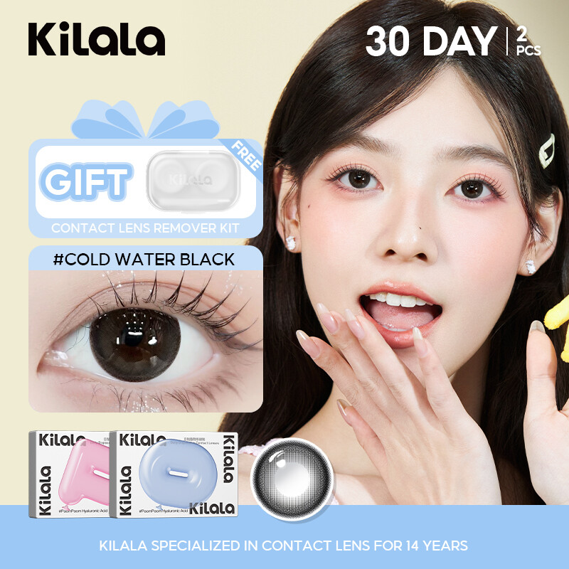  Kilala Kính áp tròng màu đen 2 chiếc 1 tháng Cold Water Black 42% DIA 14.5mm Lens đen tự nhiên có độ  0-8  