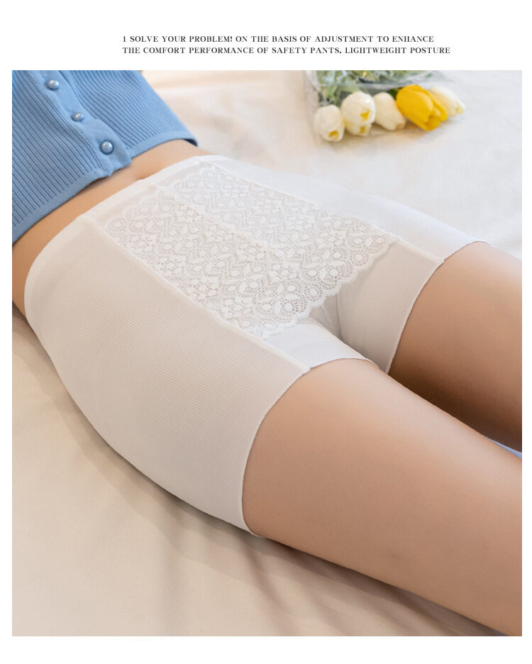 Women's Lace Blocking Anti Embarrassment Double Layer Safety Pants Ice Silk Large Size Shorts_voghion.com