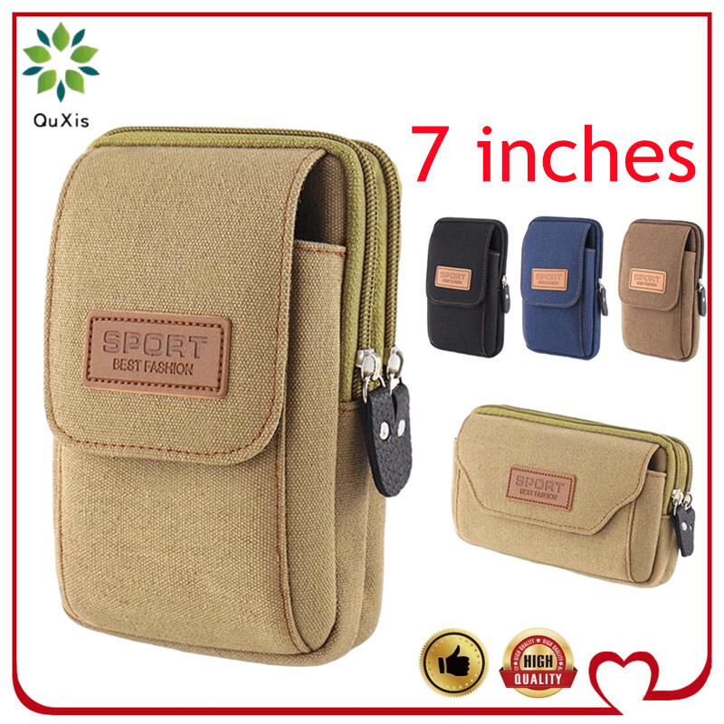  QuXis Túi Đeo Hông Nam 7 Inch Mới 2022 Túi Đeo Hông Bền Túi Đeo Vai Đeo Chéo Túi Du Lịch Đa Năng Bằng Vải Bố Cổ Điển Túi Đeo Hông Nam Ngoài Trời 