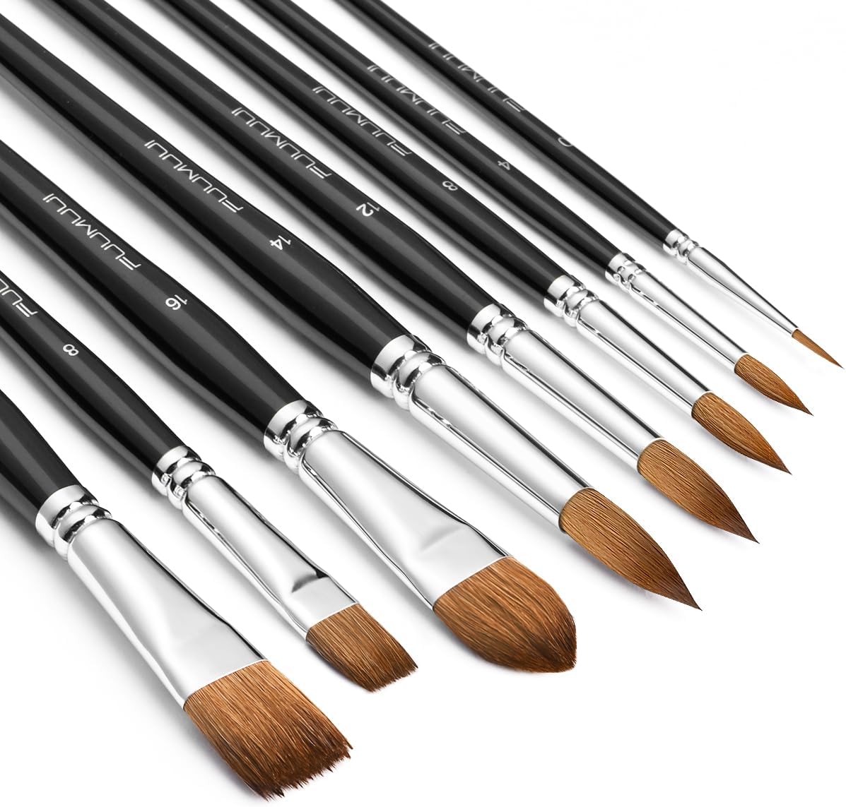 Sable Watercolor Brushes Professional 8Pcs Fuumuui Kolinsky Sable Brush Set Variety Shapes with Flat Round Pointed Cats Tongue Oval Wash Perfect for Watercolour Acrylic Gouache Inks Painting