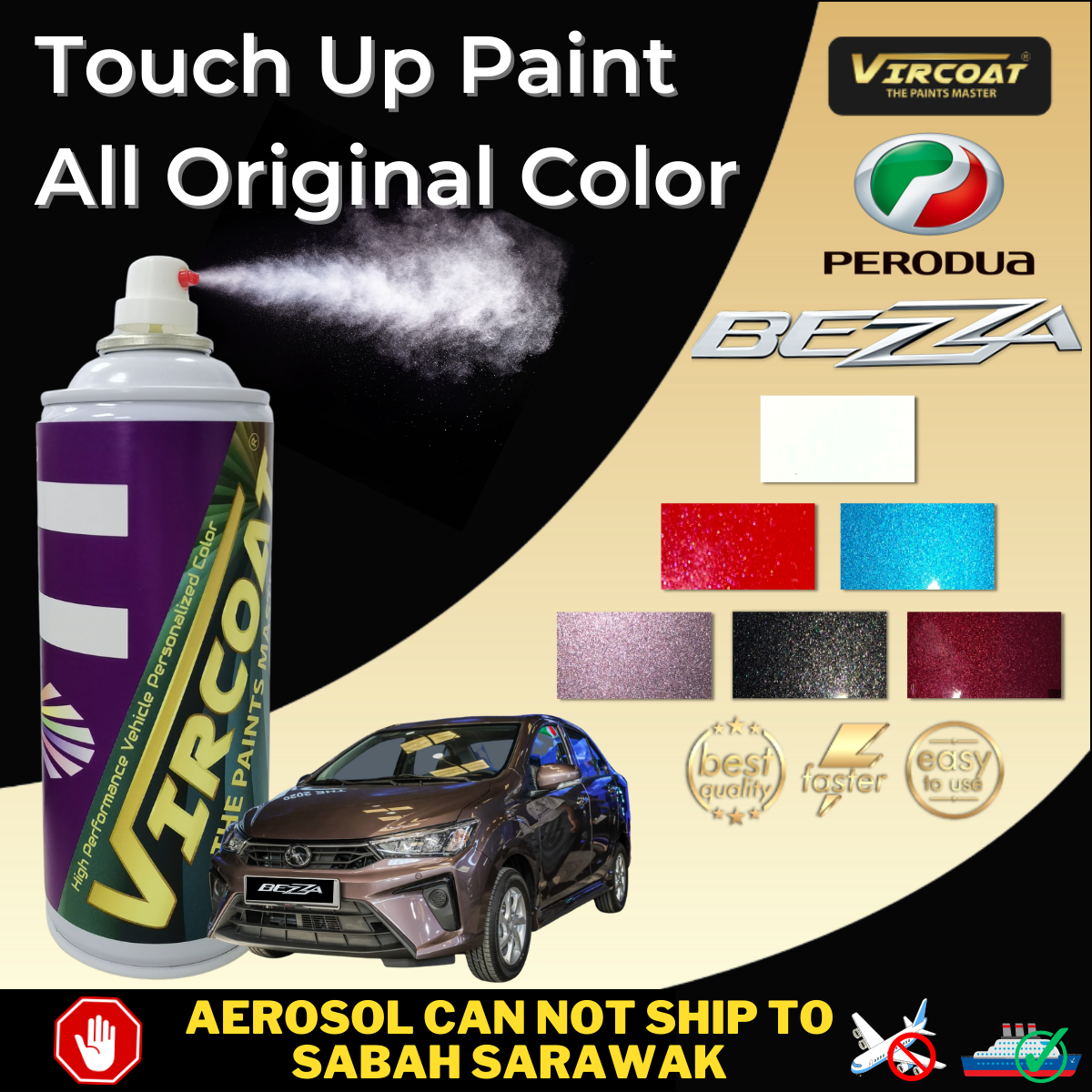 [Perodua Bezza] Touch Up Paint VIRCOAT Aerosol Spray Ideal Original