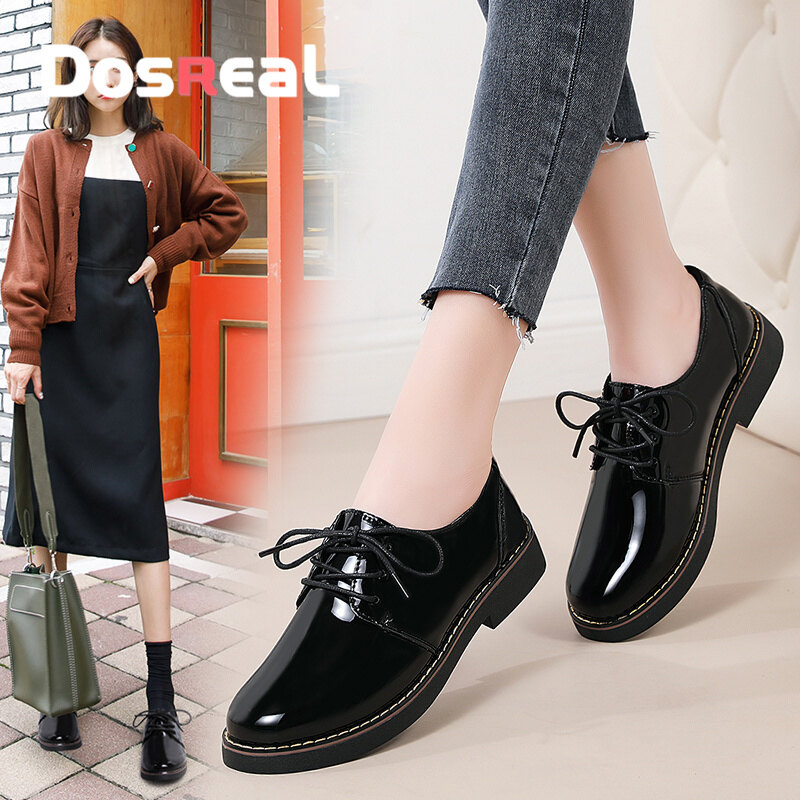 DOSREAL Oxfords For Women On Sale Leather Lace Up Flat Shoes Formal Shoes for Women Elegant Classy Black School Shoes Big Size 35-41 ราคา 549 บาท*ส่งฟรี