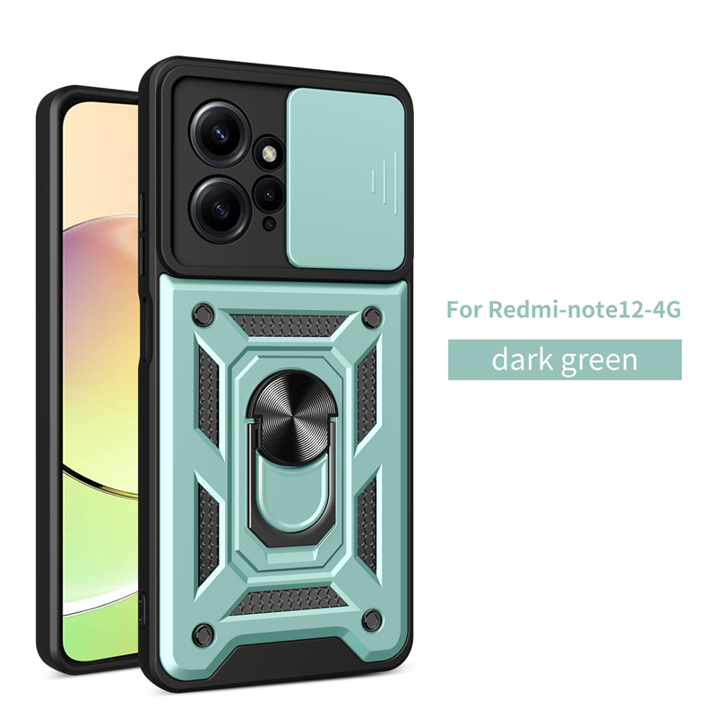OMEVE Camera Privacy Case for Xiaomi Redmi Note 12 4G Dual Layer Protection Shockproof Tough Armor Casing with Ring Stand - Image 2