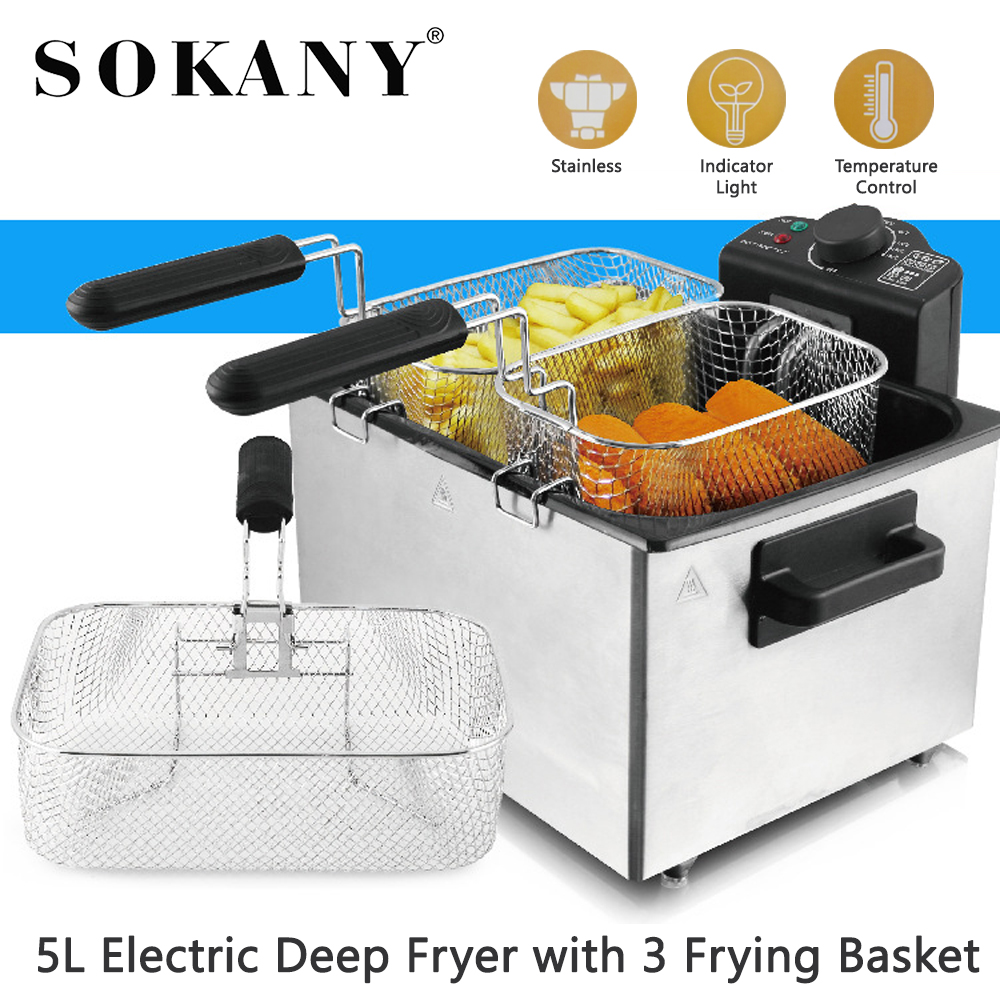 Sokany Wj801 2100 Watt 5 Liter Home Use Electric Deep Fryer Goreng Minyak Goreng Free 2 Small And 1 Big Frying Basket Lazada