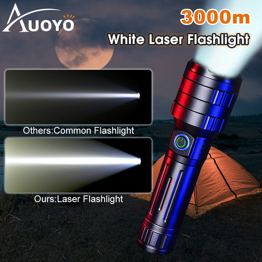 Auoyo đèn pin đa năng đèn pin mini đèn pin laser màu trắng đèn pin có thể thu phóng ánh sáng mạnh đèn pin có thể sạc lại đèn pin chống nước ngoài trời đèn khẩn cấp gia đình tiện dụng đèn pin lấy nét dạng ống lồng