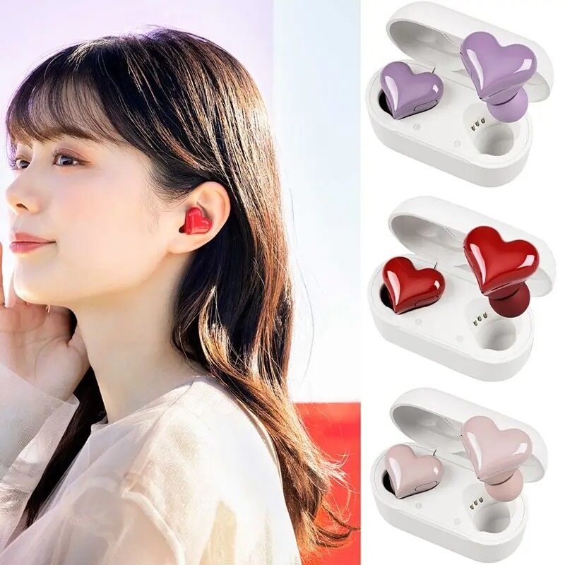 Heartbuds Tai nghe không dây tai nghe TWS Tai nghe bluetooth nụ tim thời trang nữ màu hồng chơi game sinh viên Tai nghe cô gái Quà Tặng