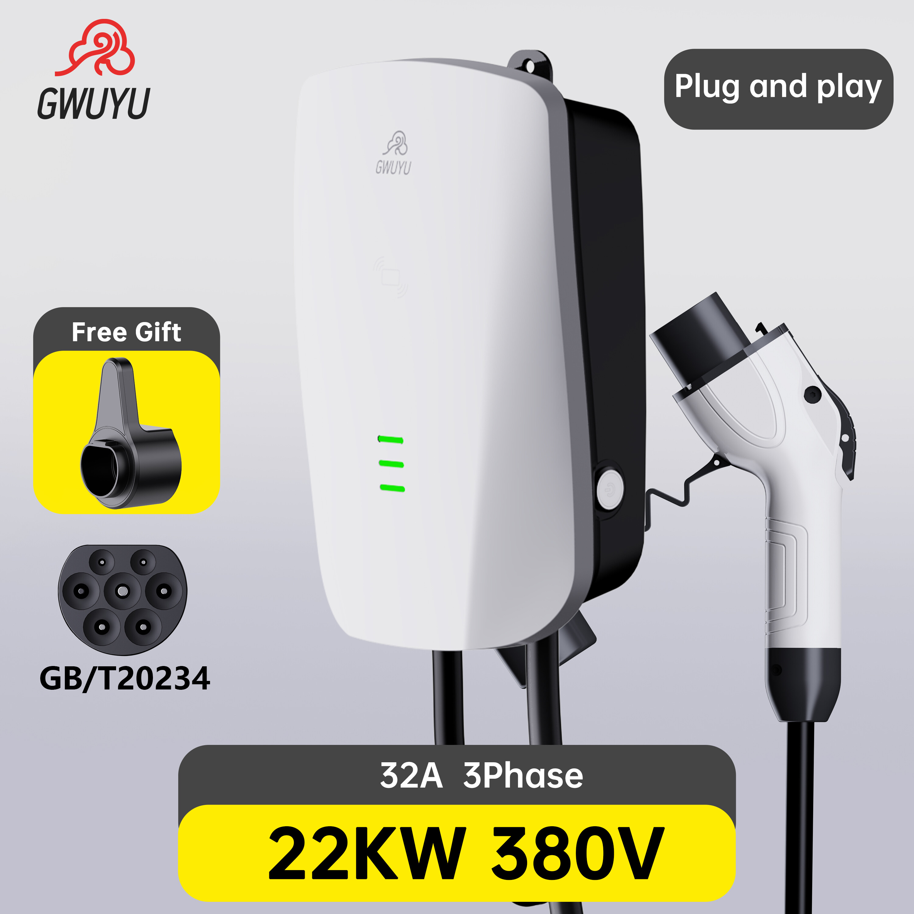 GWUYU GB/T EV Charger ที่ชาร์จรถไฟฟ้า GB/Tที่ชาร์จอีวี EVSE Wallbox ที่ชาร์จแบตในรถ GB/T 32A 7/11/22KW 1/3 Phase 5M เหมาะสำหรับ Plug and Play JZ80-2 BYD VOLVO HAVAL H6 Jolion และ ราคา 9,099 บาท*ส่งฟรี