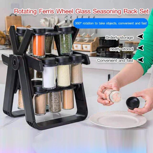 Gambar Lonice Rotating Ferris Wheel Seasoning Rack Set Seasoning Bottle Spice Jar Kitchen Shelf Organizer and Storage Kitchen Organizer
