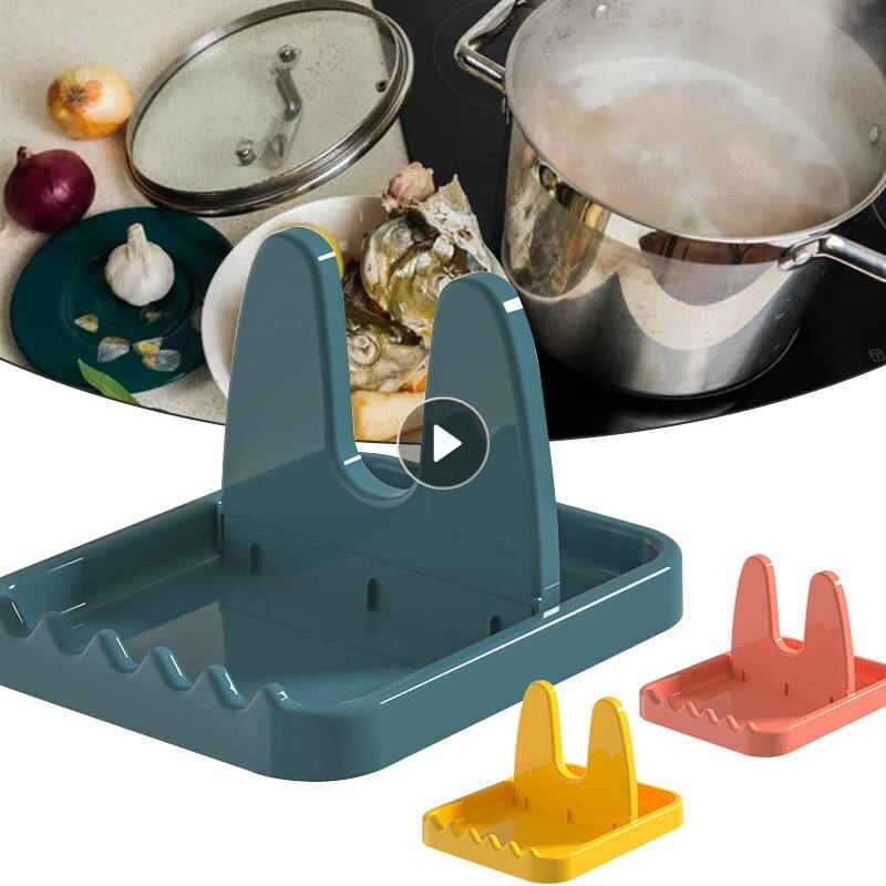 Gambar Foldable Pot Lid Rack Plastic Spoon Holder Stand Kitchen Organizer For Fork Spatula Rack Pan Cover Shelf Tableware Storage Rack