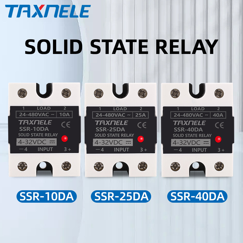 Rơ Le bán dẫn SSR-10DA SSR-25DA SSR-40DA 10A 25A 40A SSR đầu vào 3-32V DC điều khiển 24-380V AC đầu ra SSR Relay