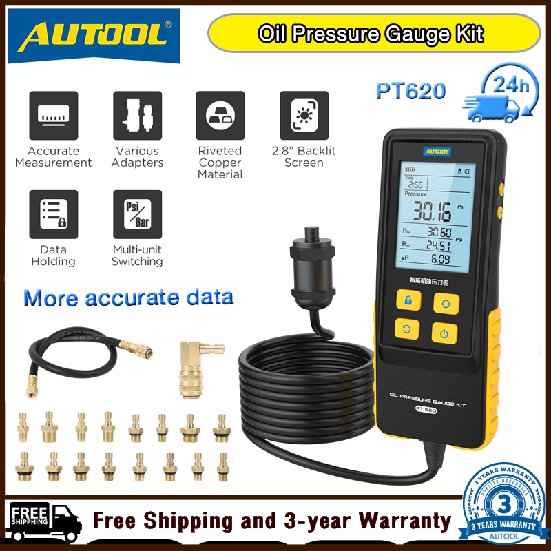 AUTOOL PT620 Engine Oil Pressure Gauge Manometer Electronic Oil Pump Oil Lubricat Leaks for Car Motorcycles 0-30 Bar Kg/cm² PSI ราคา 3,372 บาท*ส่งฟรี