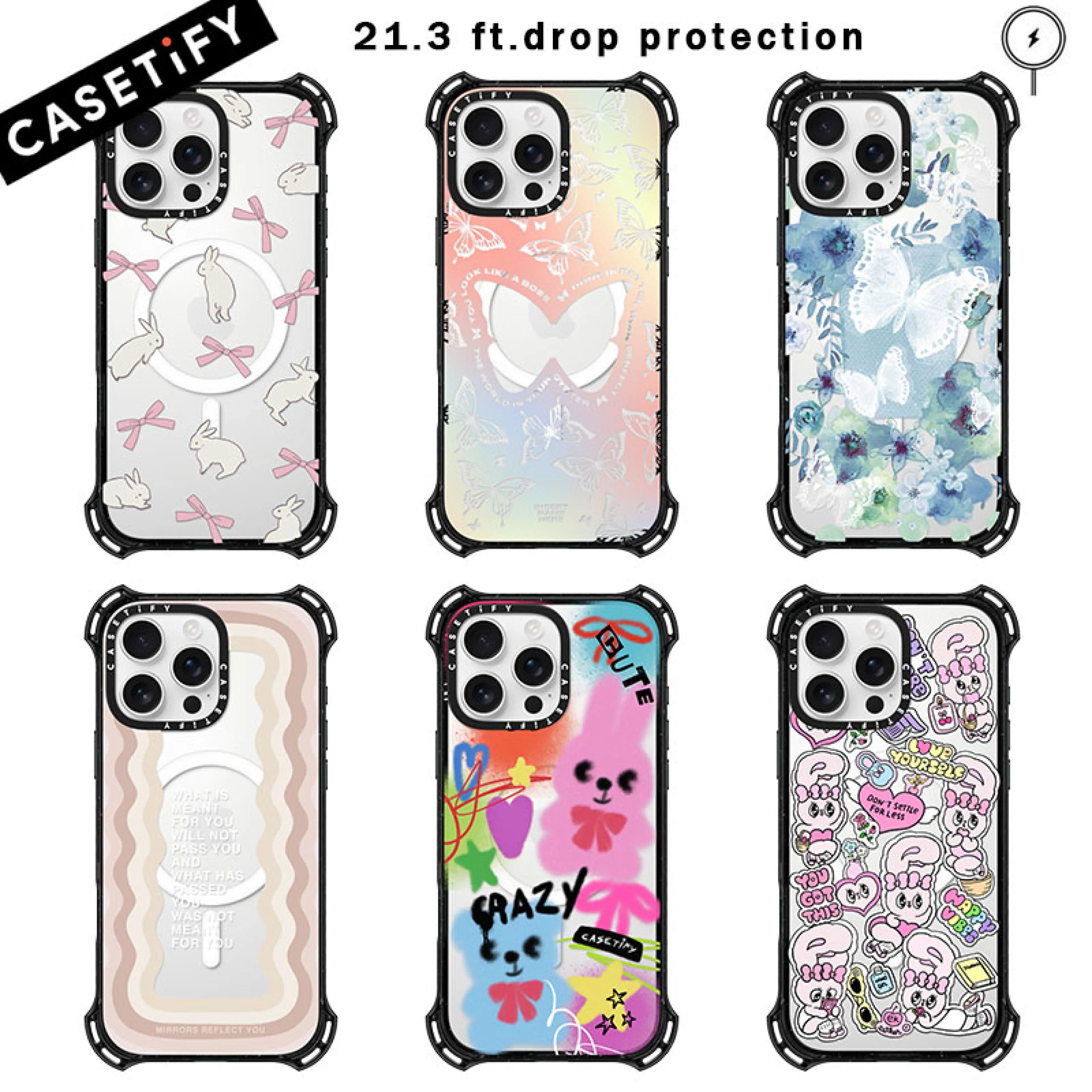 【21.3 ft.drop protection】Original CASETiFY Butterfly / Rabbit Bounce Case with Magsafe for iPhone 16 Pro Max / iPhone 15 Pro Max / iPhone 14 Pro Max / iPhone 13 Phone Case Protective Cover