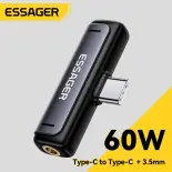 Essager 2-in-1 đầu chuyển âm thanh âm thanh độ trung thực cao PD 60W loại C nhanh âm thanh sạc đầu chuyển âm thanh S Type-C/3.5mm jack AUX âm thanh kết nối OTG cho tai nghe âm thanh trên xe hơi Bảng Máy Tính máy tính xách tay Macbook iPad iphone17 16 15 s