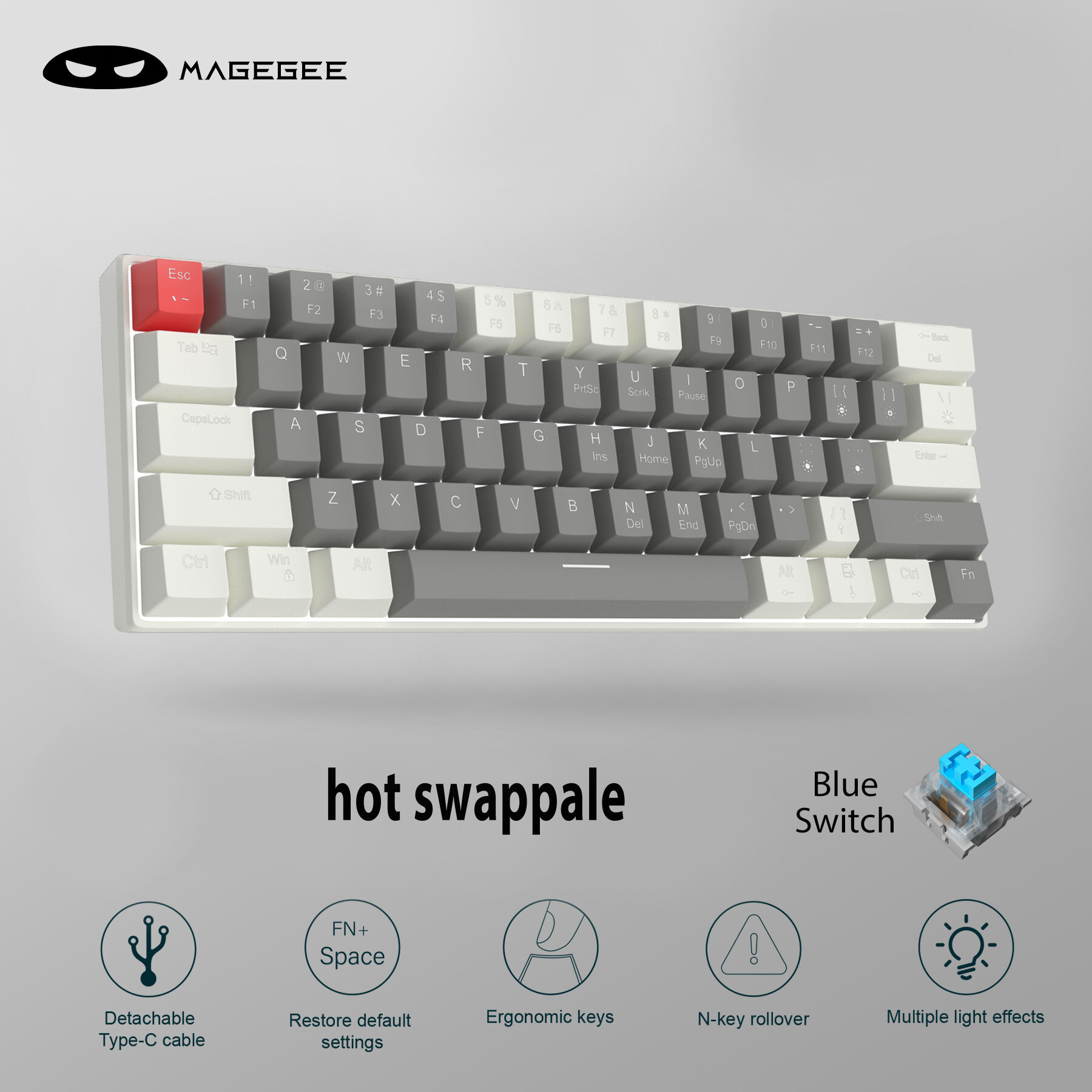 MageGee Star61 60 Phần Trăm Mini Có Dây/Không Dây Bàn Phím Cơ Khí Máy Tính Xách Tay Outemu Màu Xanh/Màu Đỏ Chuyển Đổi Hotswappable Bàn Phím LED Hiệu Ứng Ánh Sáng Đối Với Máy Tính Pc