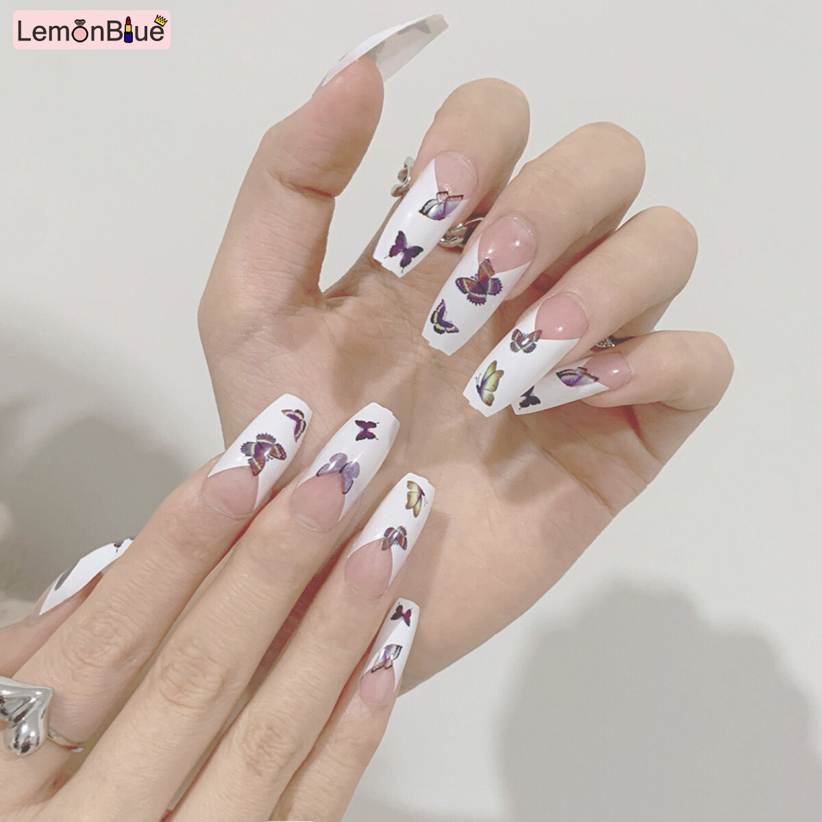 Gambar LemonBlue 24pcs Colorful Wear Long Paragraph Fashion Manicure Patch False Nails Save Time Wearable Nail Patch
