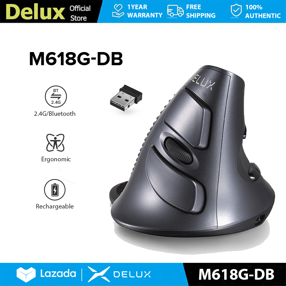 Chuột Dọc Công Thái Học Delux M618G DB 2.4GHZ Mô Hình Không Dây Quang Kép Bluetooth Chuột 6 Nút Đầu Thu USB Nano Chuột Dành Cho Windows XP/7/8/10