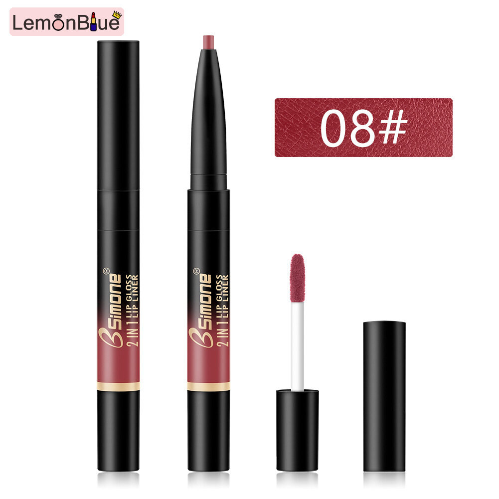 Gambar LemonBlue 2 in1 Matte Lipstick Pen Waterproof Moisturizing Lip Liner Contour Makeup Lip Liner And Lipstick Set Lipstick Pencils For Women Lipstick Pens Party Favors Lipstick Pens Bulk Lip Liner And Lipstick Set Matte