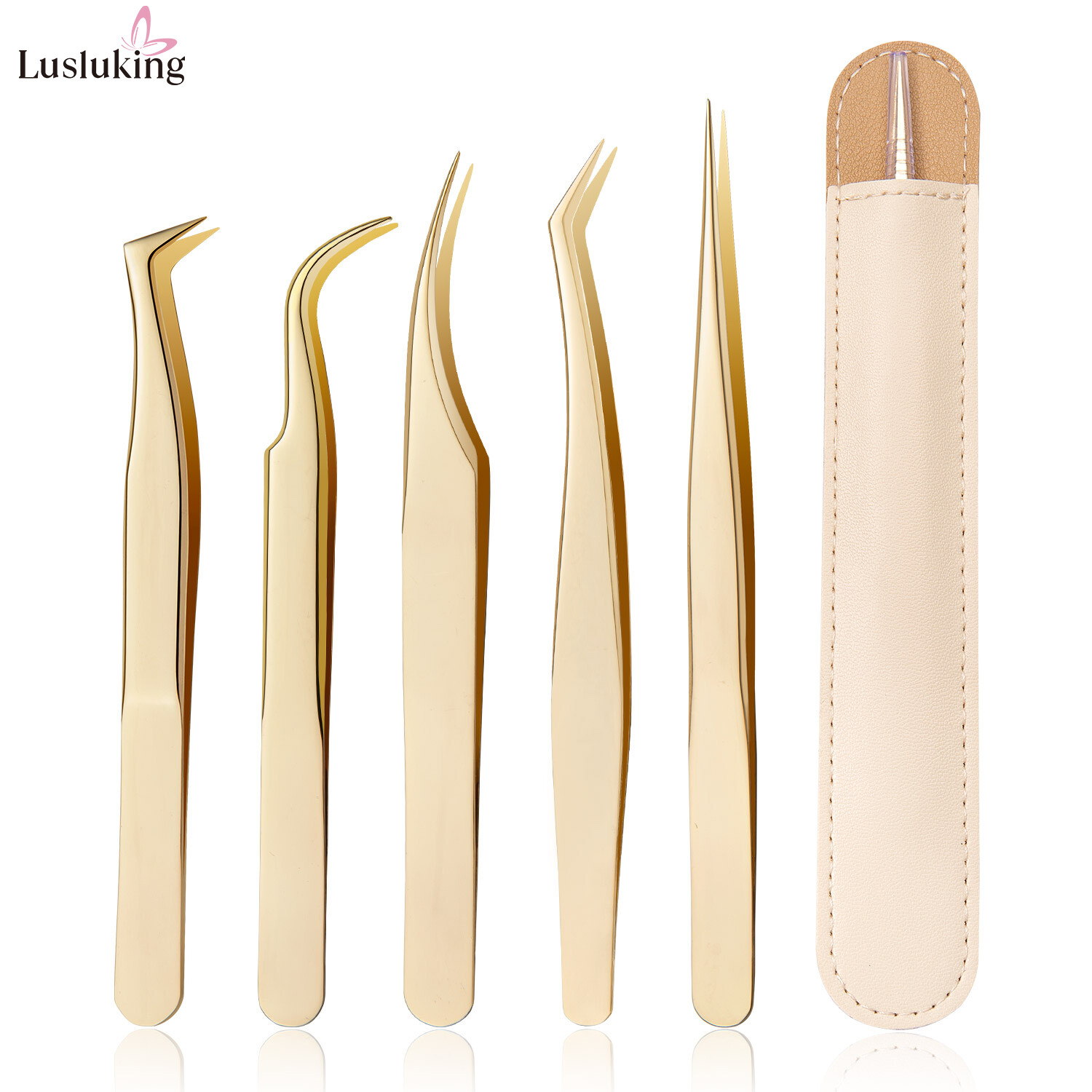 Lufluking ngọc trai màu vàng nhíp Titan độ chính xác cong thẳng công nghiệp lông mi nhíp lông mi công cụ