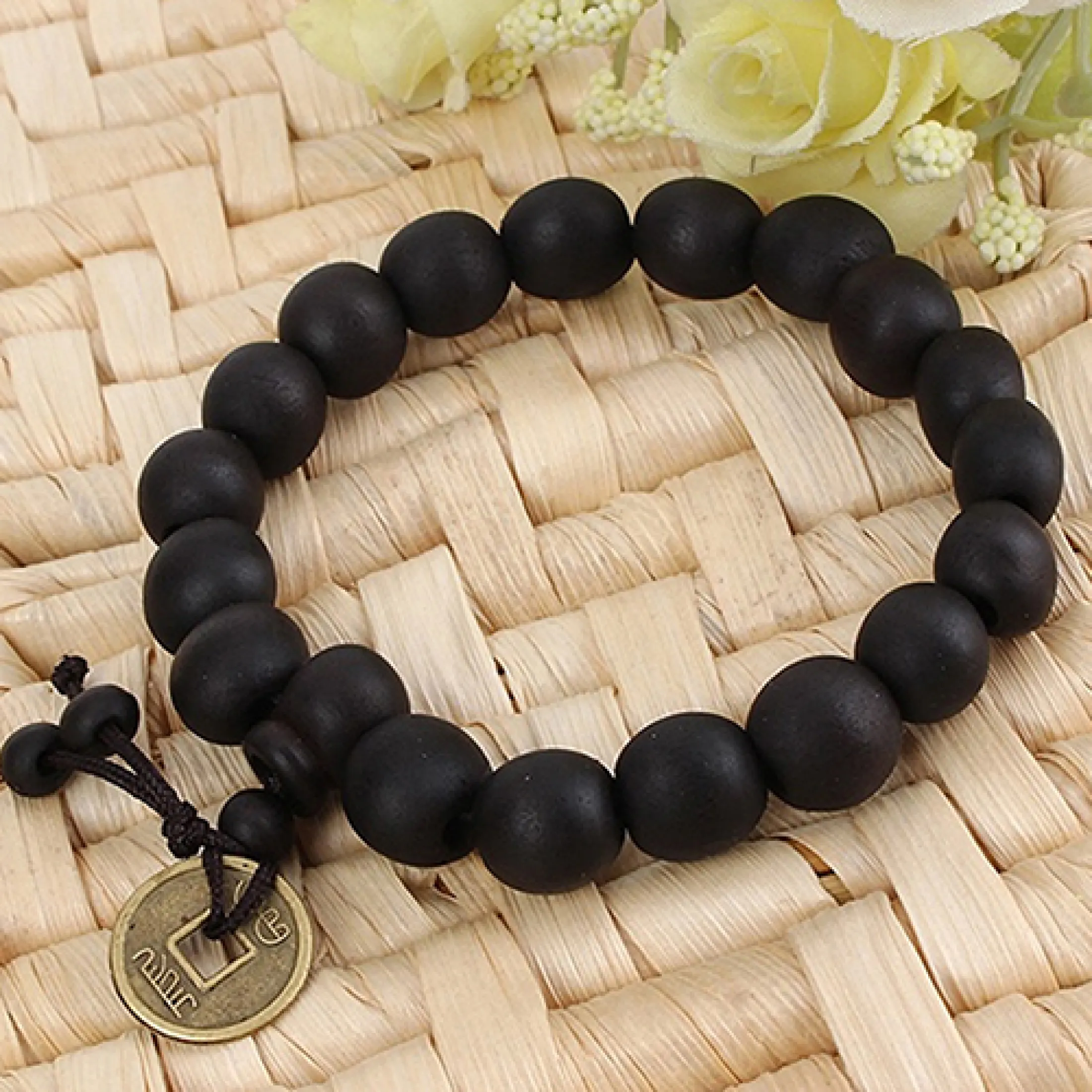 Dressy Code Unisex Buddha Prayer Wood Beads Bracelet Copper 