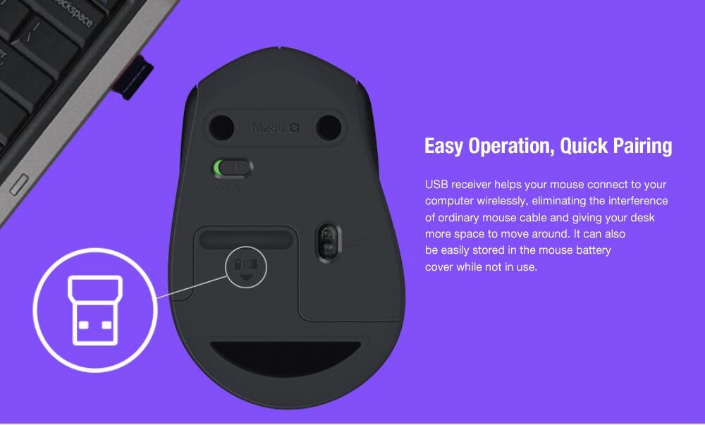 Logitech M280 Wireless Mouse Support Office Test with USB Nano Receiver 1000dpi for Windows Mac OS- Gray