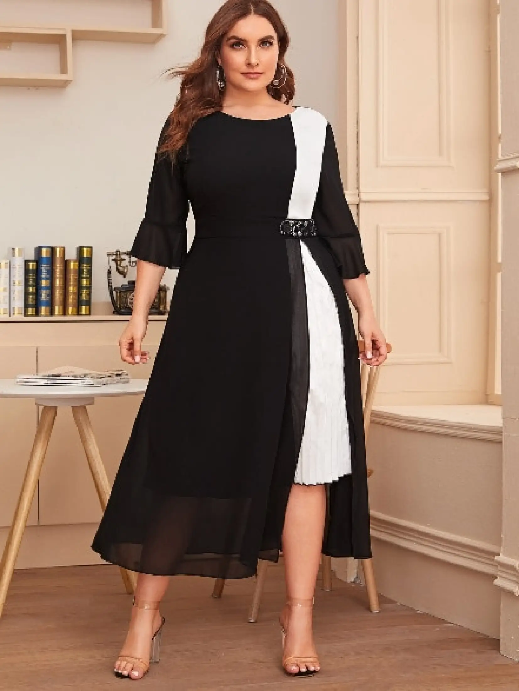 Black contrast color dress Clearance